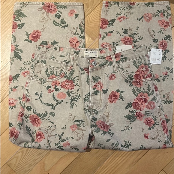 Free People Deep Trance Boyfriend Wallpaper Floral Jeans size 29 New with Tags - Picture 3 of 9